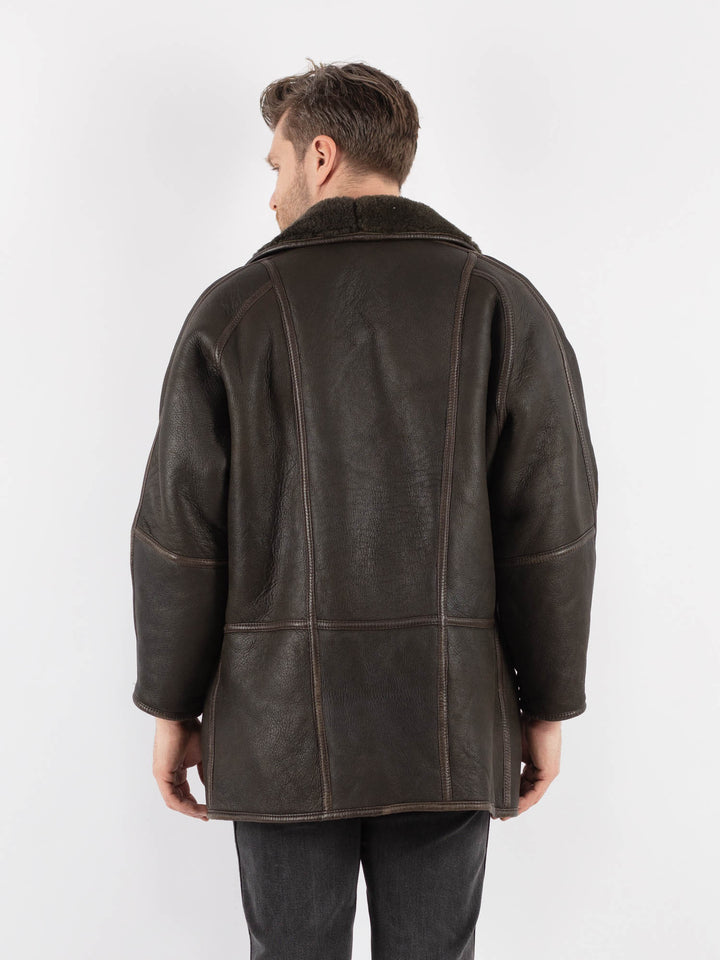 Vintage 80's Men Sheepskin Coat in BrownZ788