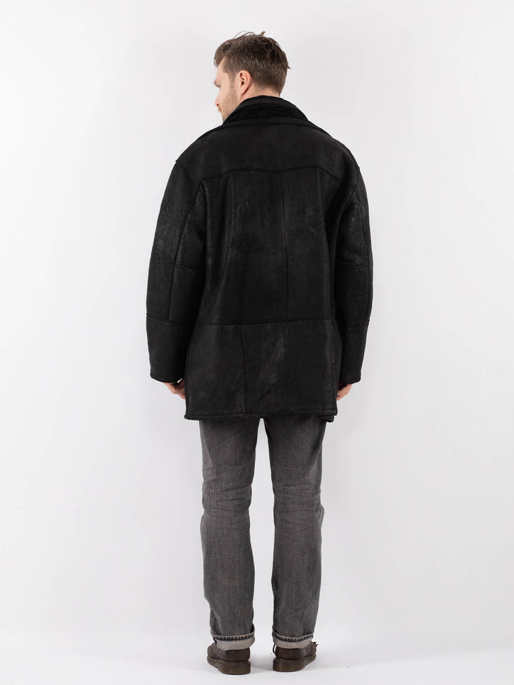 Vintage 90's Men Sheepskin Coat in BlackZ1122