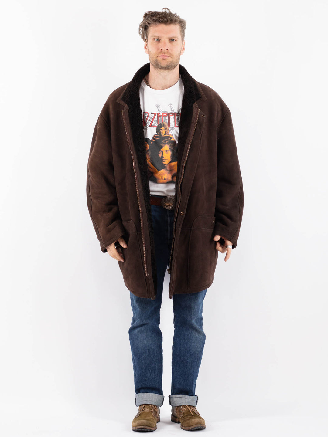 Vintage 90's Men Sheepskin Coat in BrownZ1523