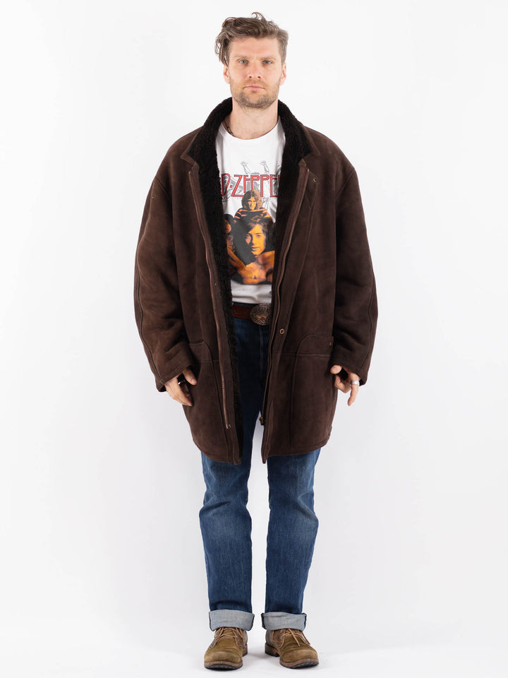 Vintage 90's Men Sheepskin Coat in BrownZ1523