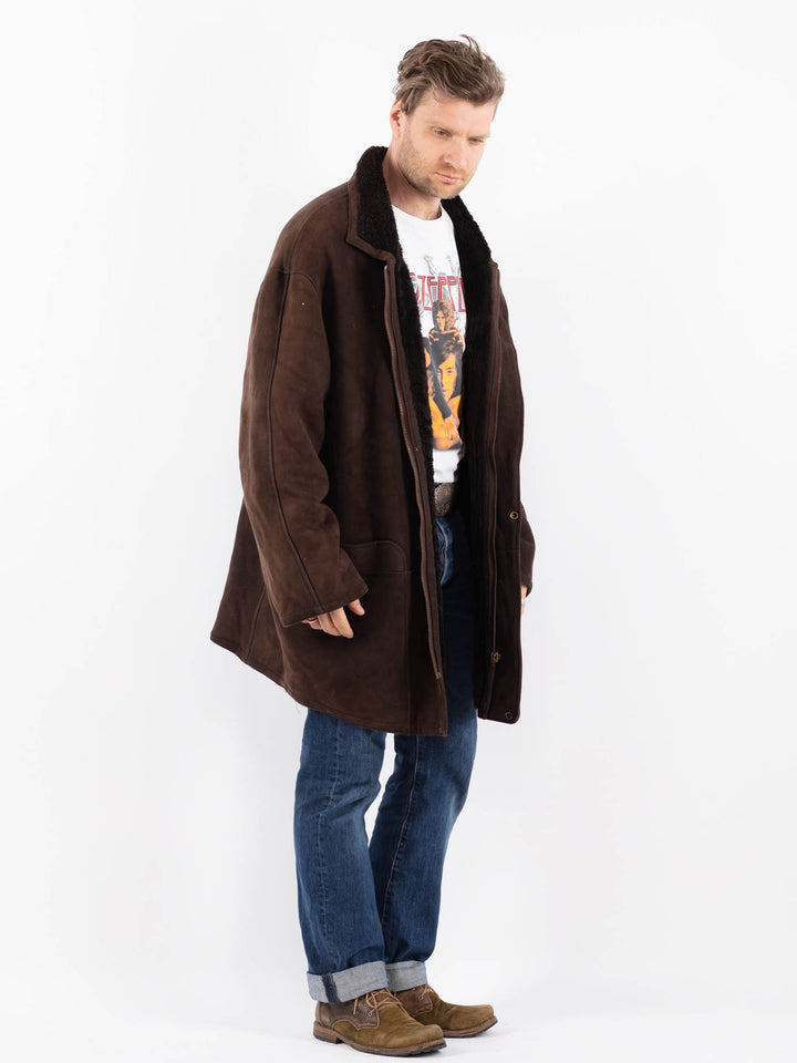 Vintage 90's Men Sheepskin Coat in BrownZ1523