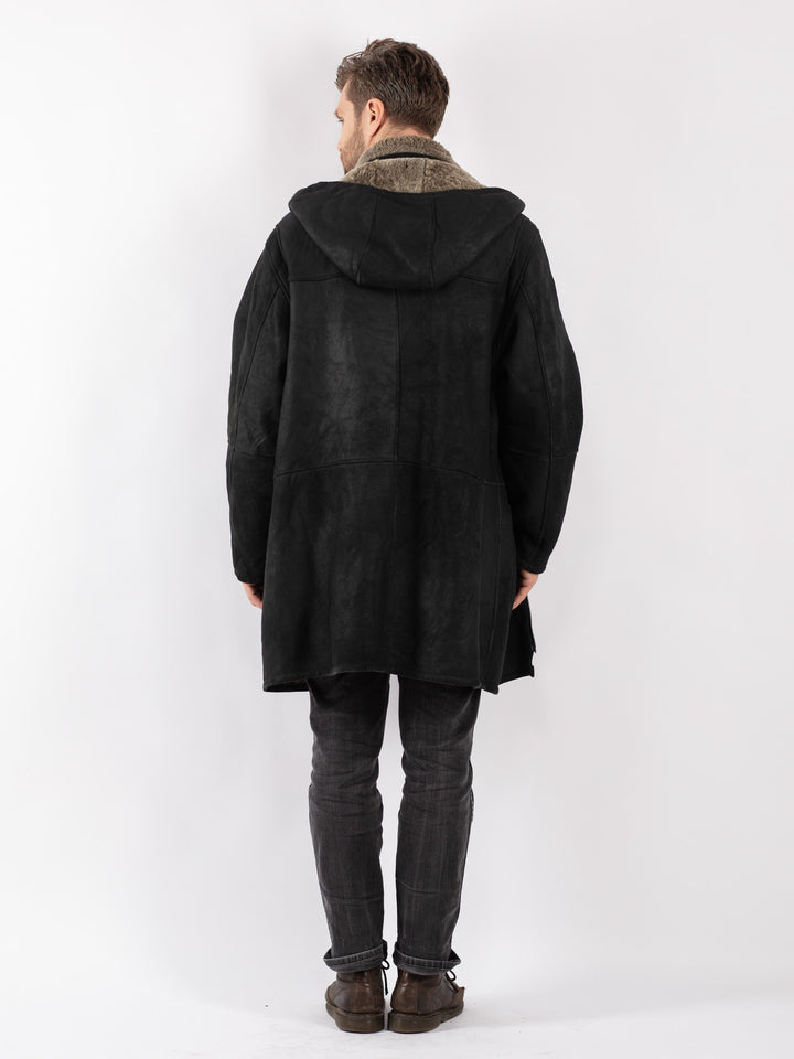 Vintage 90's Men Sheepskin Coat in Black