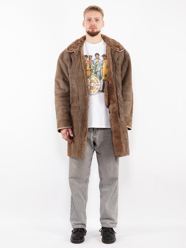 Vintage 90's Men Sheepskin Coat in BeigeZ2477
