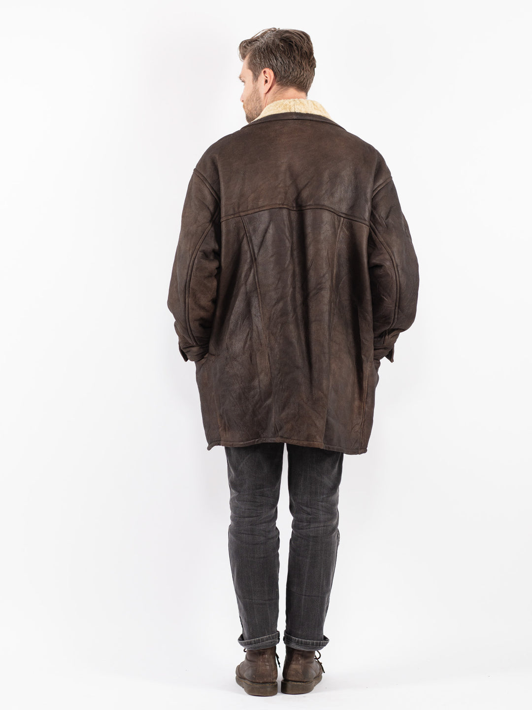 Vintage 90's Men Sheepskin Coat in Brown