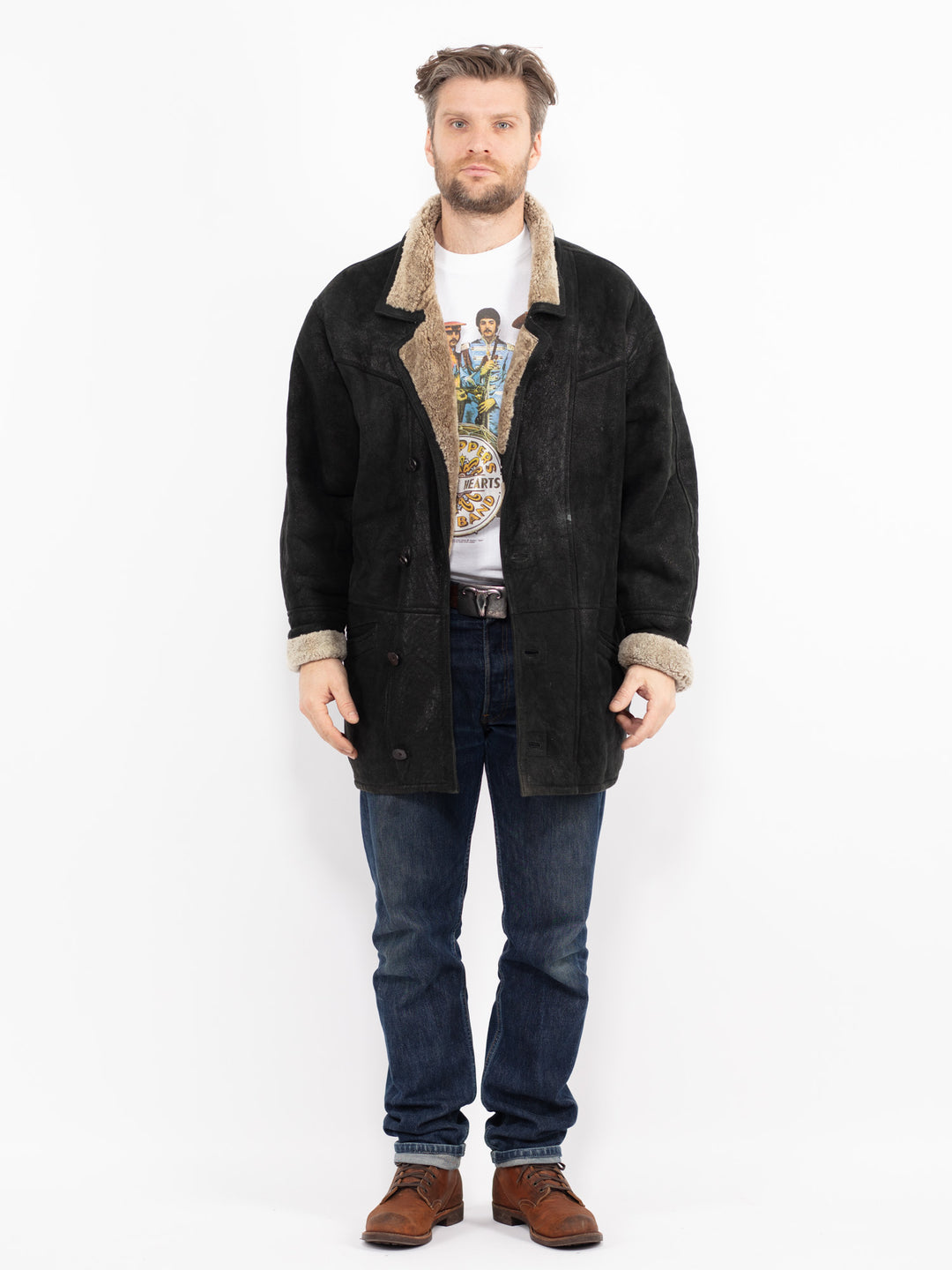 Vintage 90's Men Sheepskin Coat in BlackZ2674