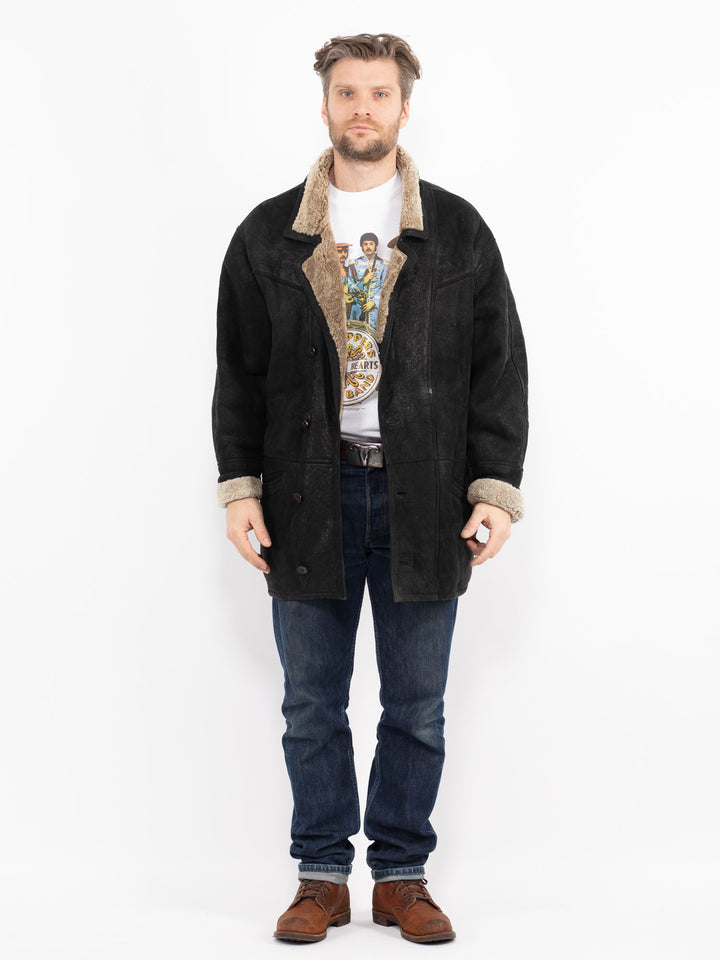 Vintage 90's Men Sheepskin Coat in BlackZ2674