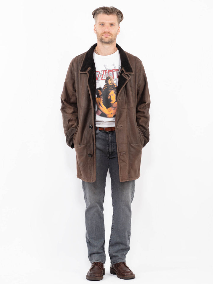 Vintage 90's Men Sheepskin Coat in BrownZ2067