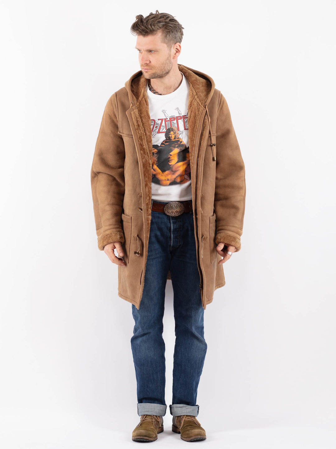Vintage 90's Men Sheepskin Coat in BeigeZ1524