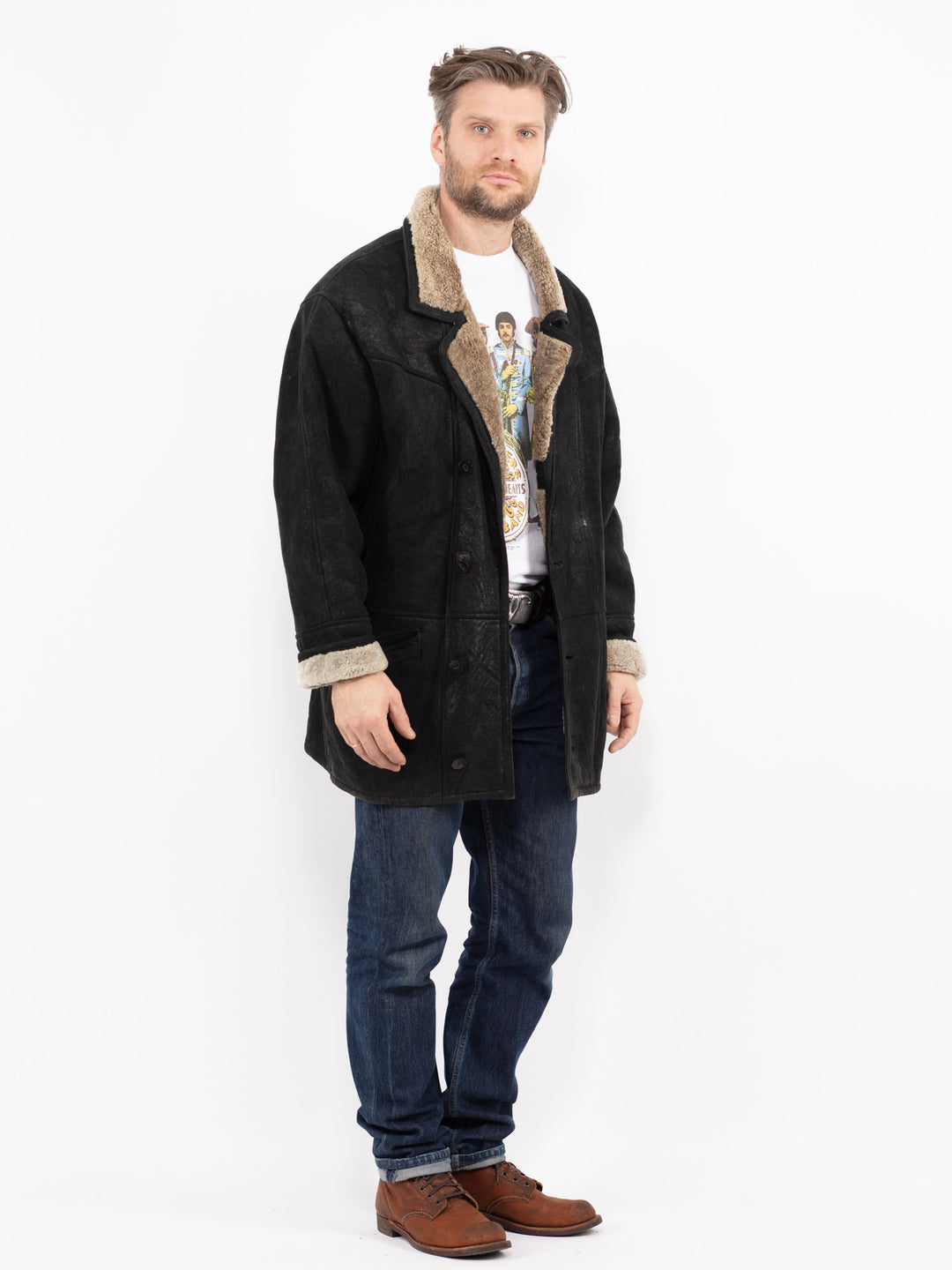 Vintage 90's Men Sheepskin Coat in BlackZ2674