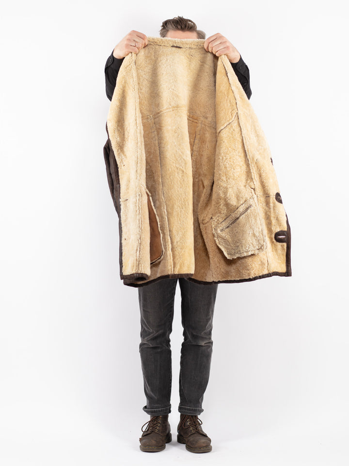 Vintage 90's Men Sheepskin Coat in Brown