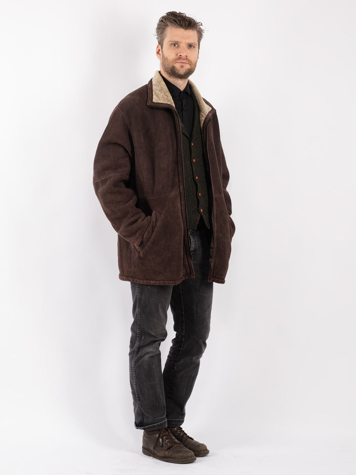 Vintage 90's Men Sheepskin Coat in Brown