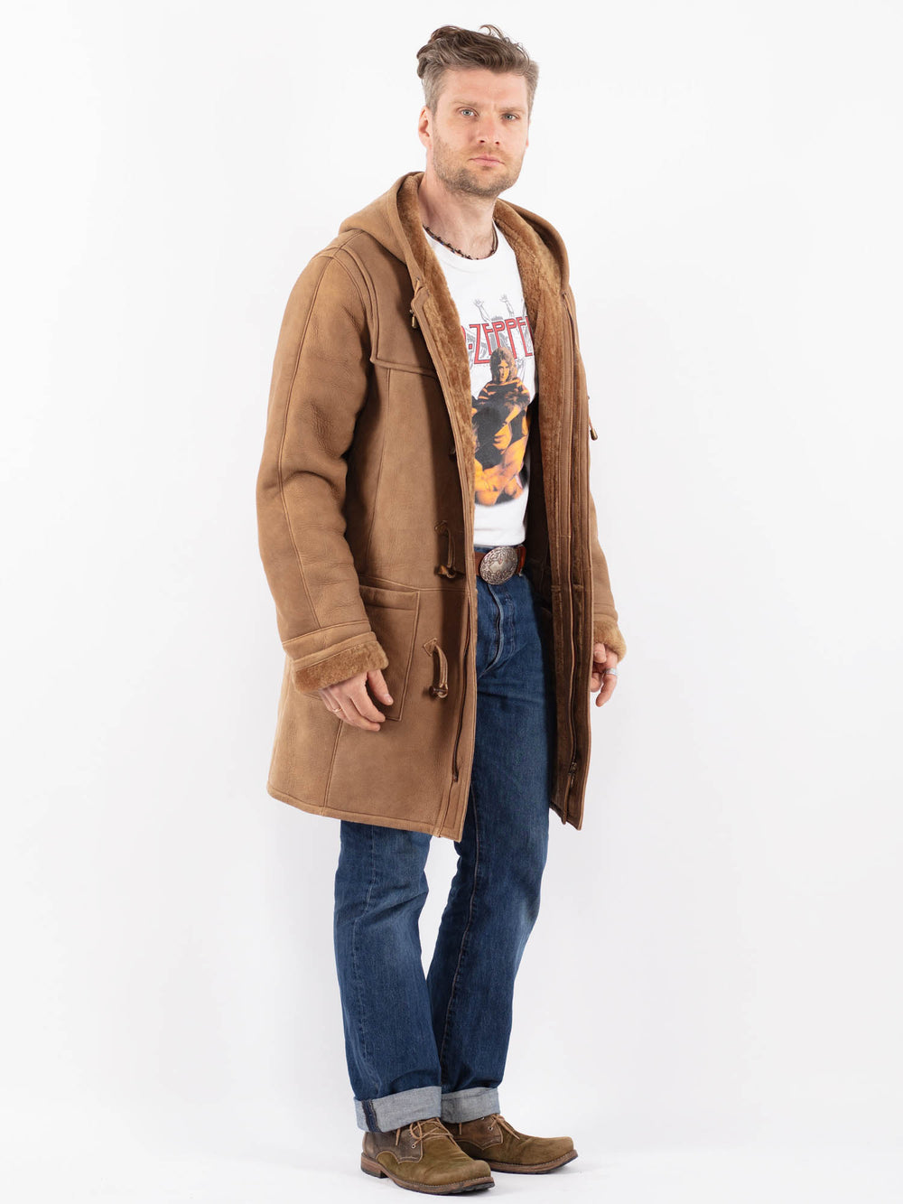 Vintage 90's Men Sheepskin Coat in BeigeZ1524