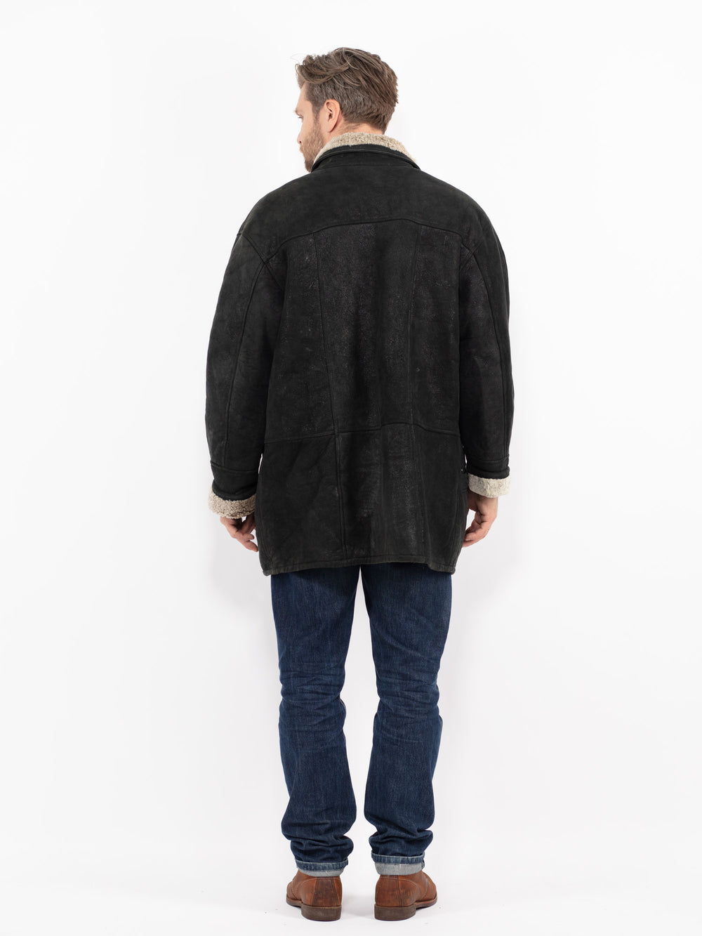 Vintage 90's Men Sheepskin Coat in BlackZ2674