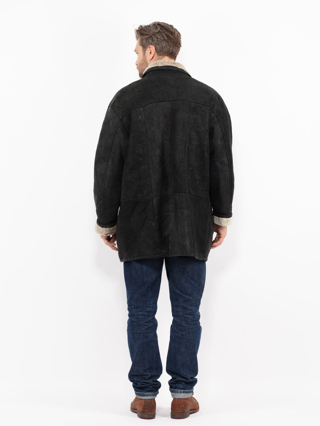 Vintage 90's Men Sheepskin Coat in BlackZ2674