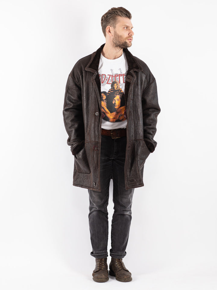 Vintage 90's Men Sheepskin Coat in Brown