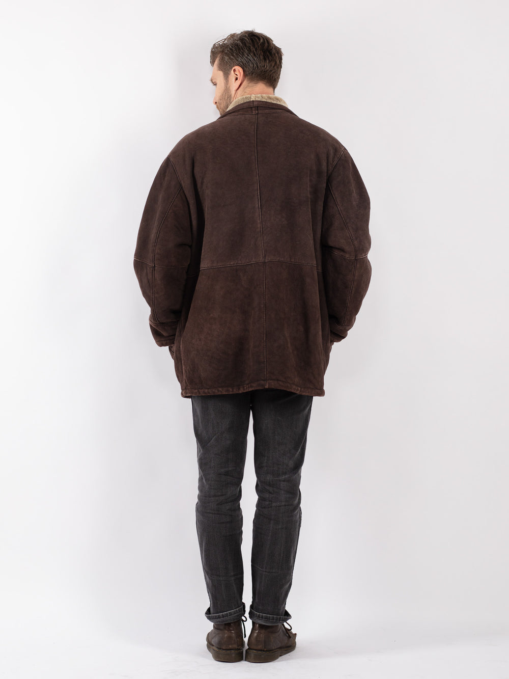 Vintage 90's Men Sheepskin Coat in Brown
