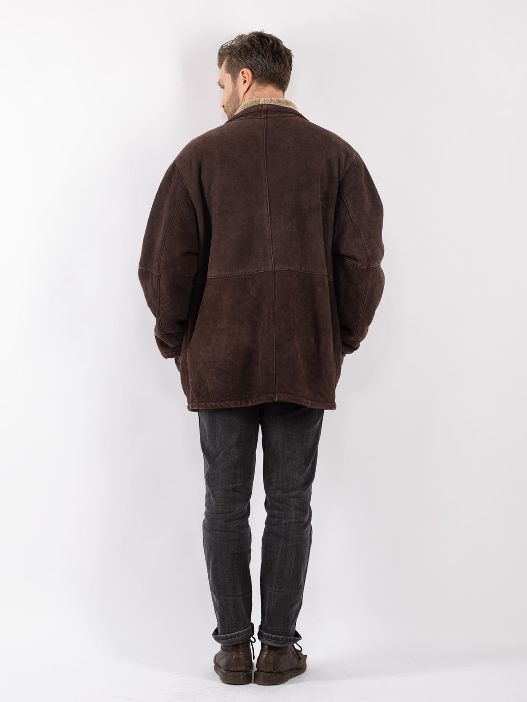 Vintage 90's Men Sheepskin Coat in Brown