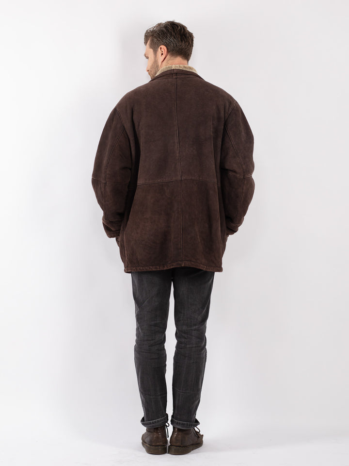 Vintage 90's Men Sheepskin Coat in Brown