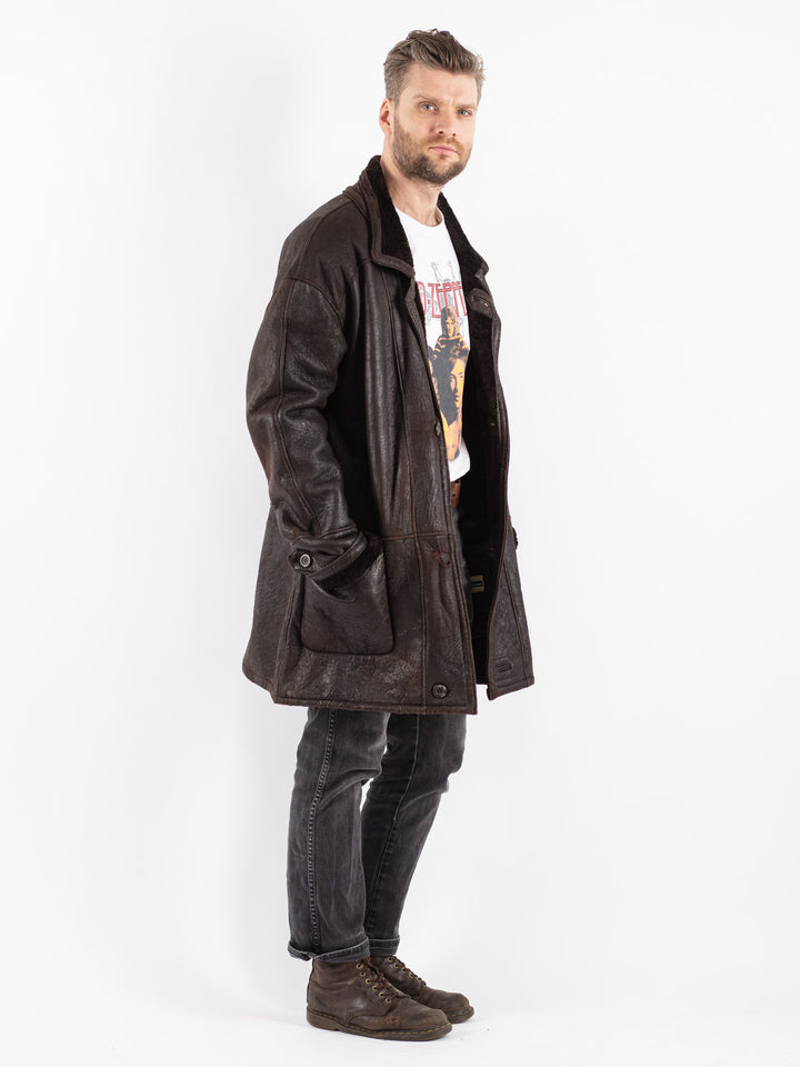 Vintage 90's Men Sheepskin Coat in Brown