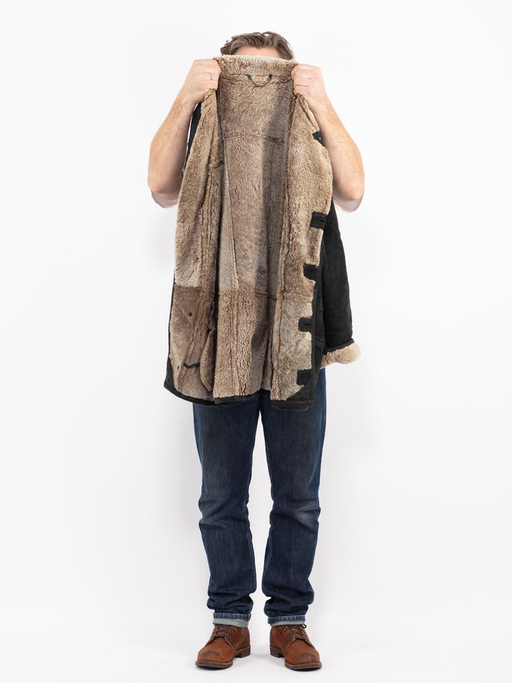 Vintage 90's Men Sheepskin Coat in BlackZ2674