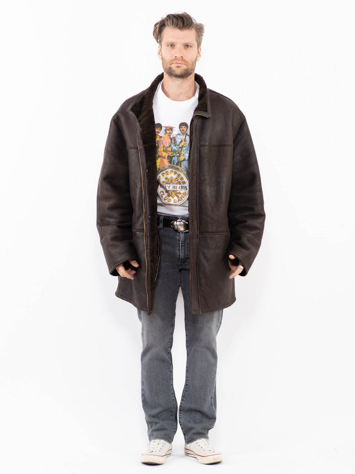 Vintage 90's Men Sheepskin Coat in BrownZ1944