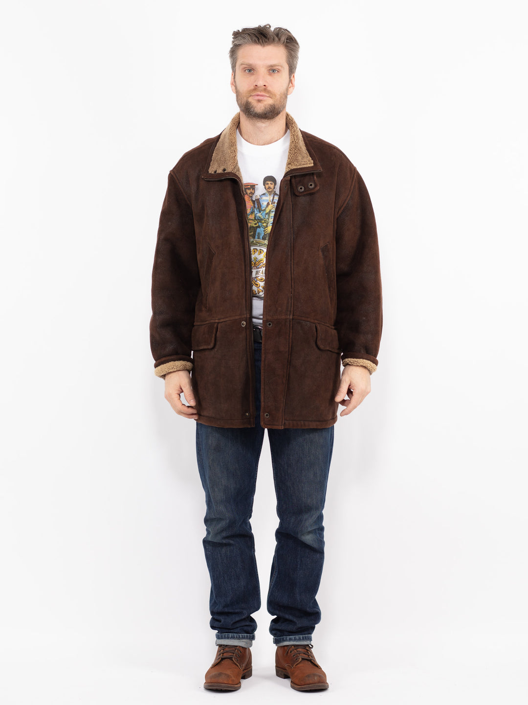 Vintage 90's Men Sheepskin Coat in BrownZ2675