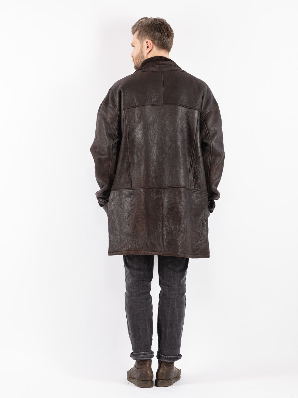 Vintage 90's Men Sheepskin Coat in Brown