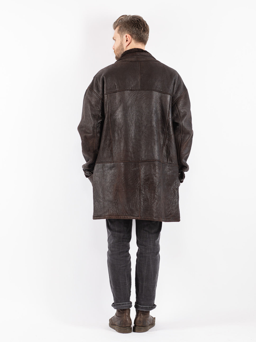 Vintage 90's Men Sheepskin Coat in Brown