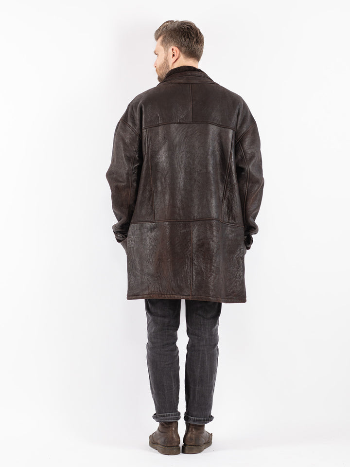 Vintage 90's Men Sheepskin Coat in Brown