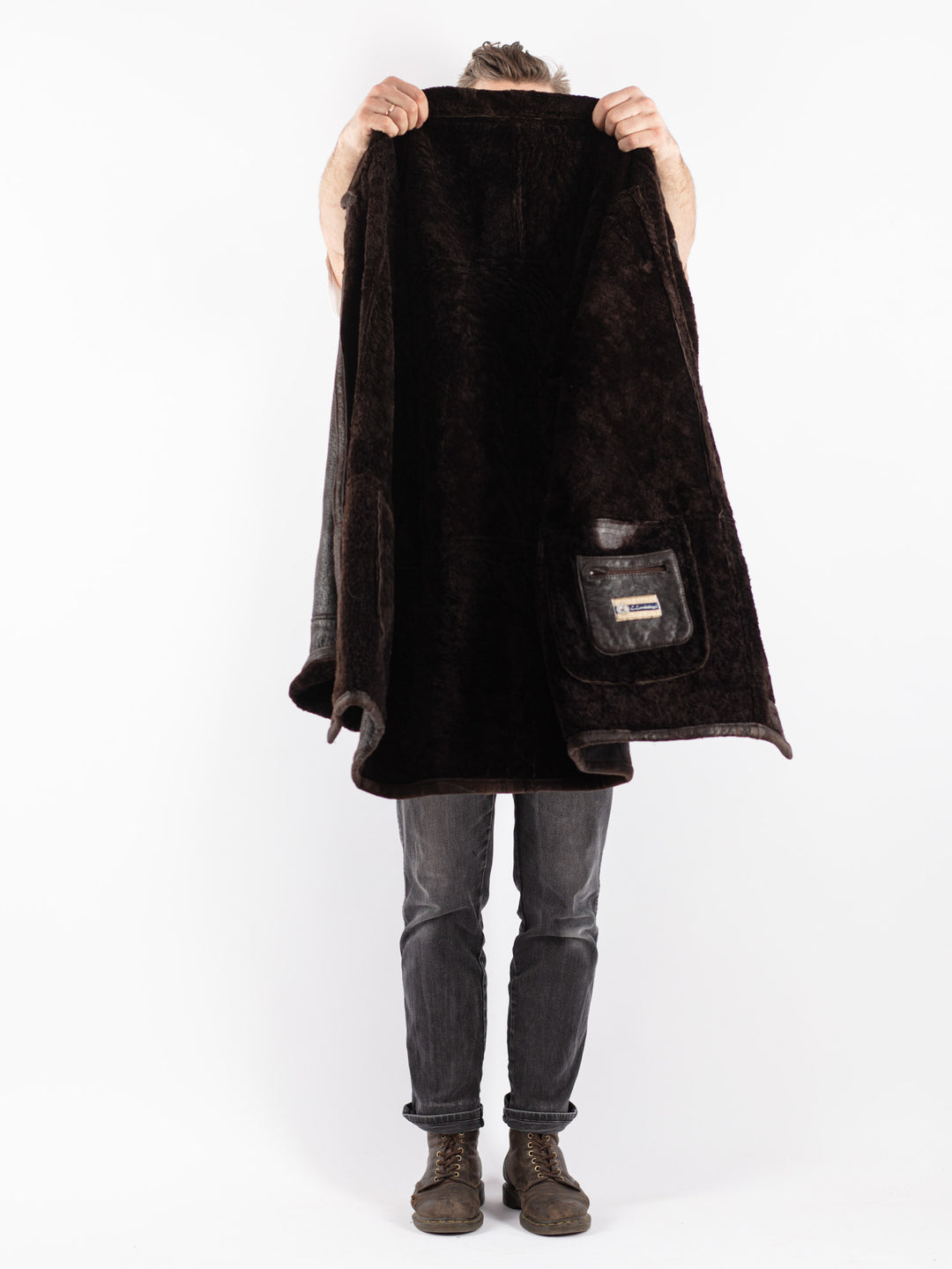 Vintage 90's Men Sheepskin Coat in Brown