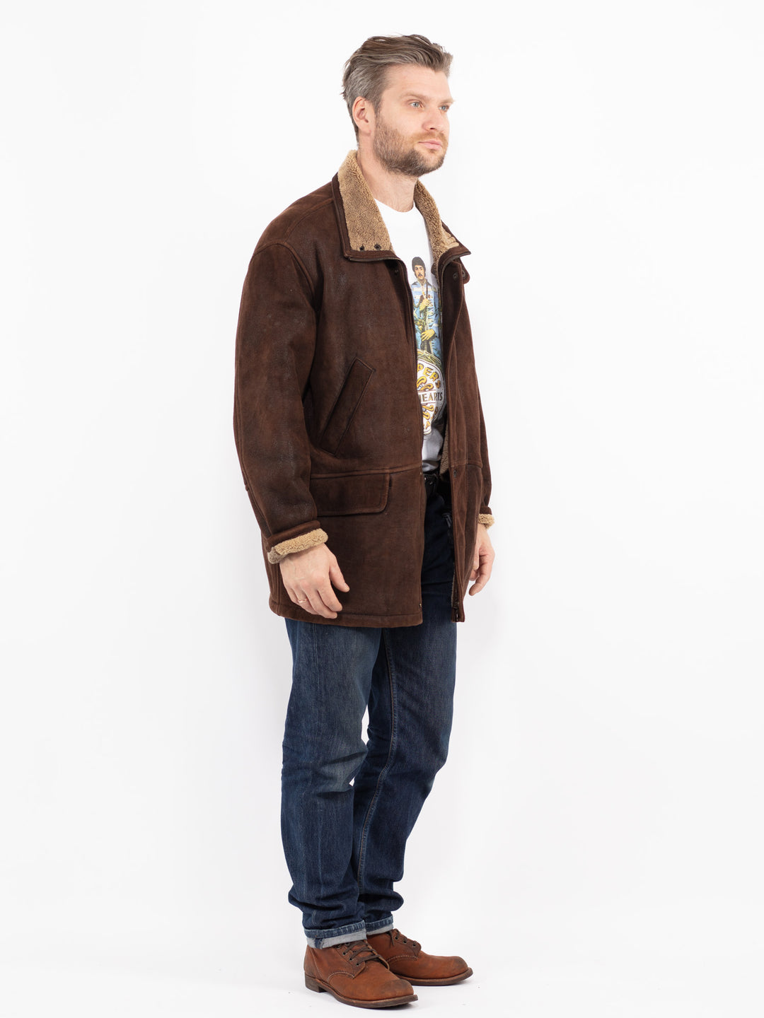 Vintage 90's Men Sheepskin Coat in BrownZ2675