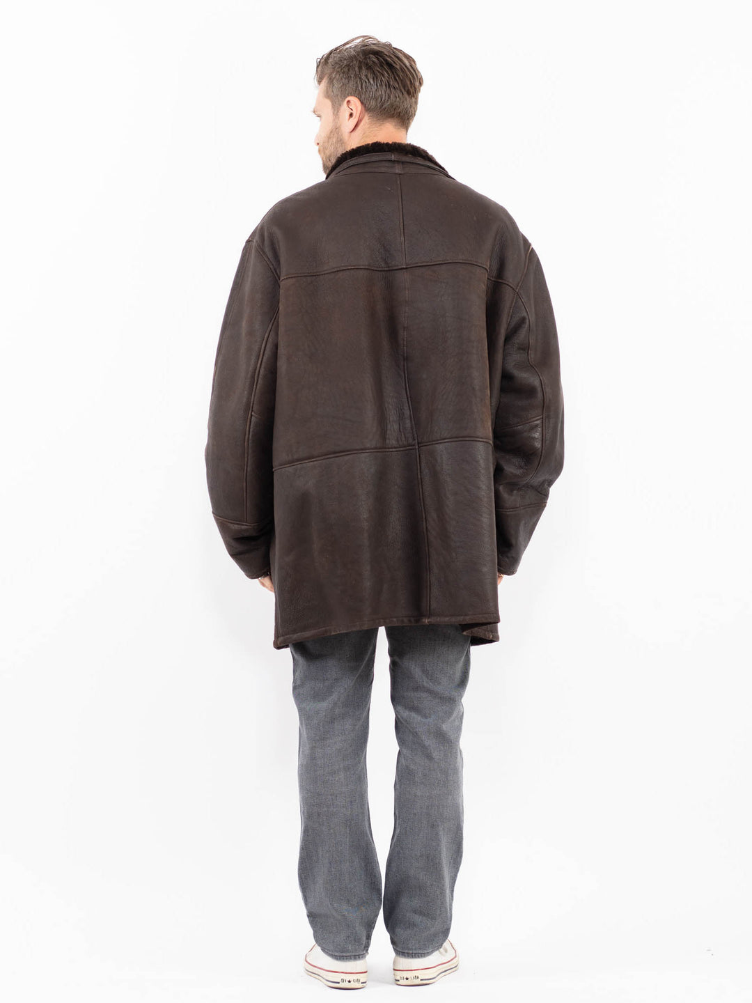 Vintage 90's Men Sheepskin Coat in BrownZ1944