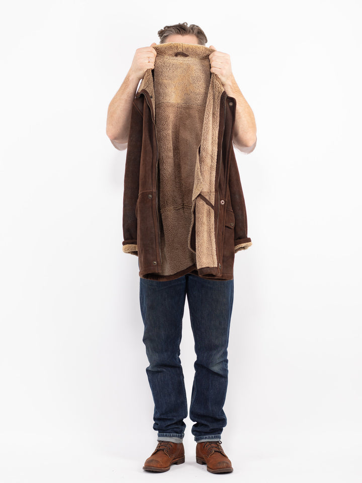 Vintage 90's Men Sheepskin Coat in BrownZ2675