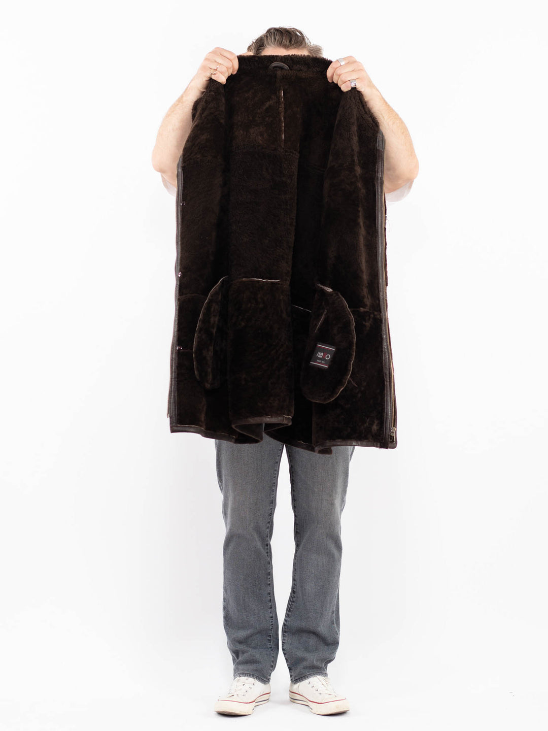 Vintage 90's Men Sheepskin Coat in BrownZ1944