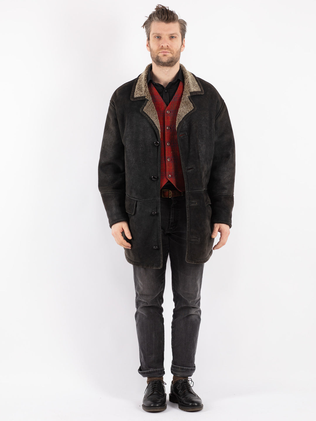 Vintage 90's Men Sheepskin in Black