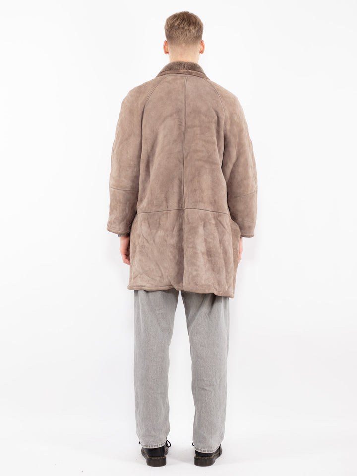 Vintage 90's Men Sheepskin Coat in Beige