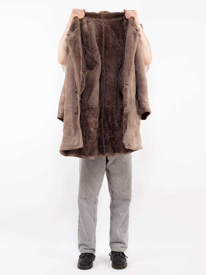 Vintage 90's Men Sheepskin Coat in Beige