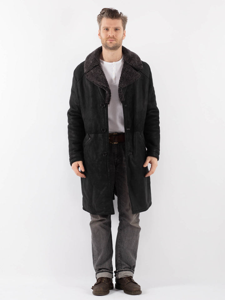 Vintage 90's Men Sheepskin Coat in BlackV1129