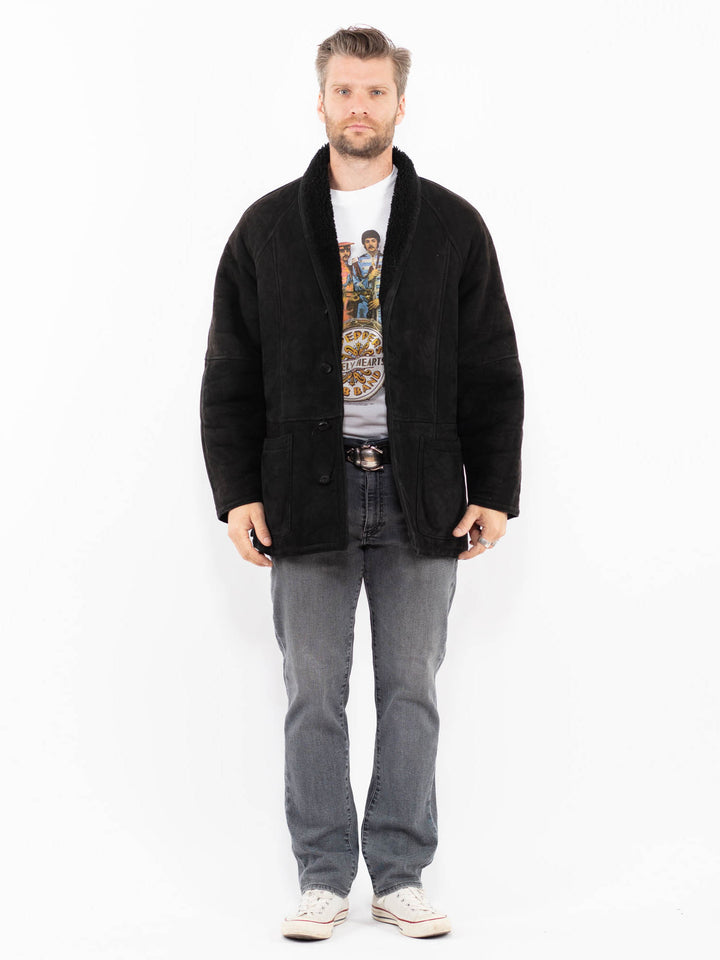 Vintage 90's Men Sheepskin Coat in BlackZ1948