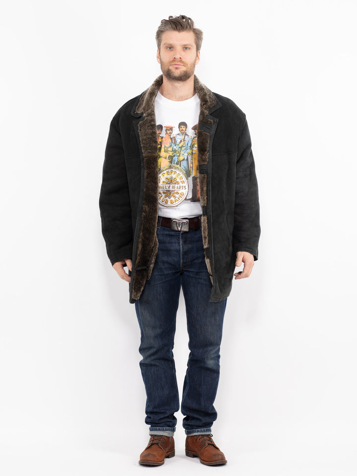 Vintage 90's Men Sheepskin Coat in BlackZ2679