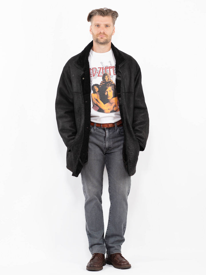 Vintage 90's Men Sheepskin Coat in BlackZ2072