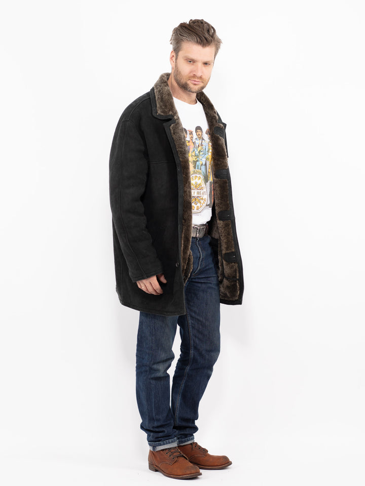 Vintage 90's Men Sheepskin Coat in BlackZ2679