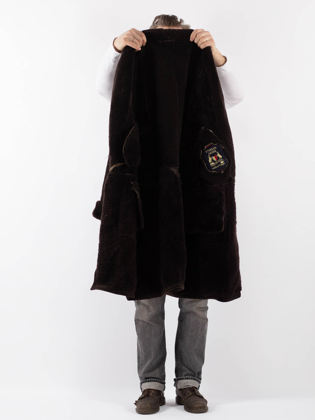 Vintage 90's Men Sheepskin Coat in BrownZ1130