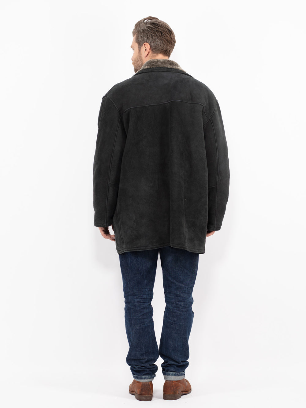 Vintage 90's Men Sheepskin Coat in BlackZ2679