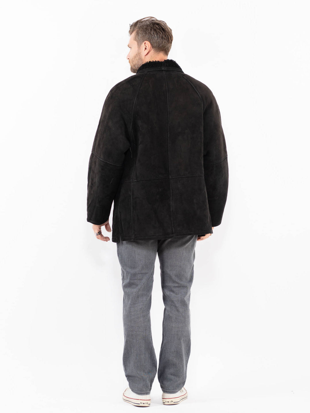 Vintage 90's Men Sheepskin Coat in BlackZ1948