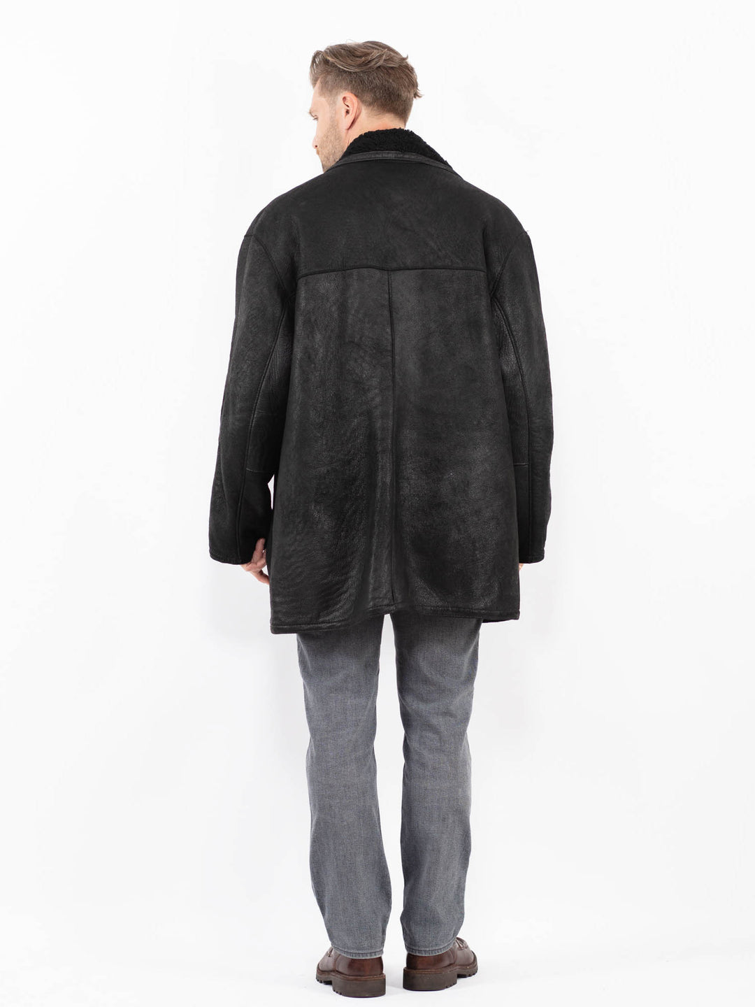 Vintage 90's Men Sheepskin Coat in BlackZ2072