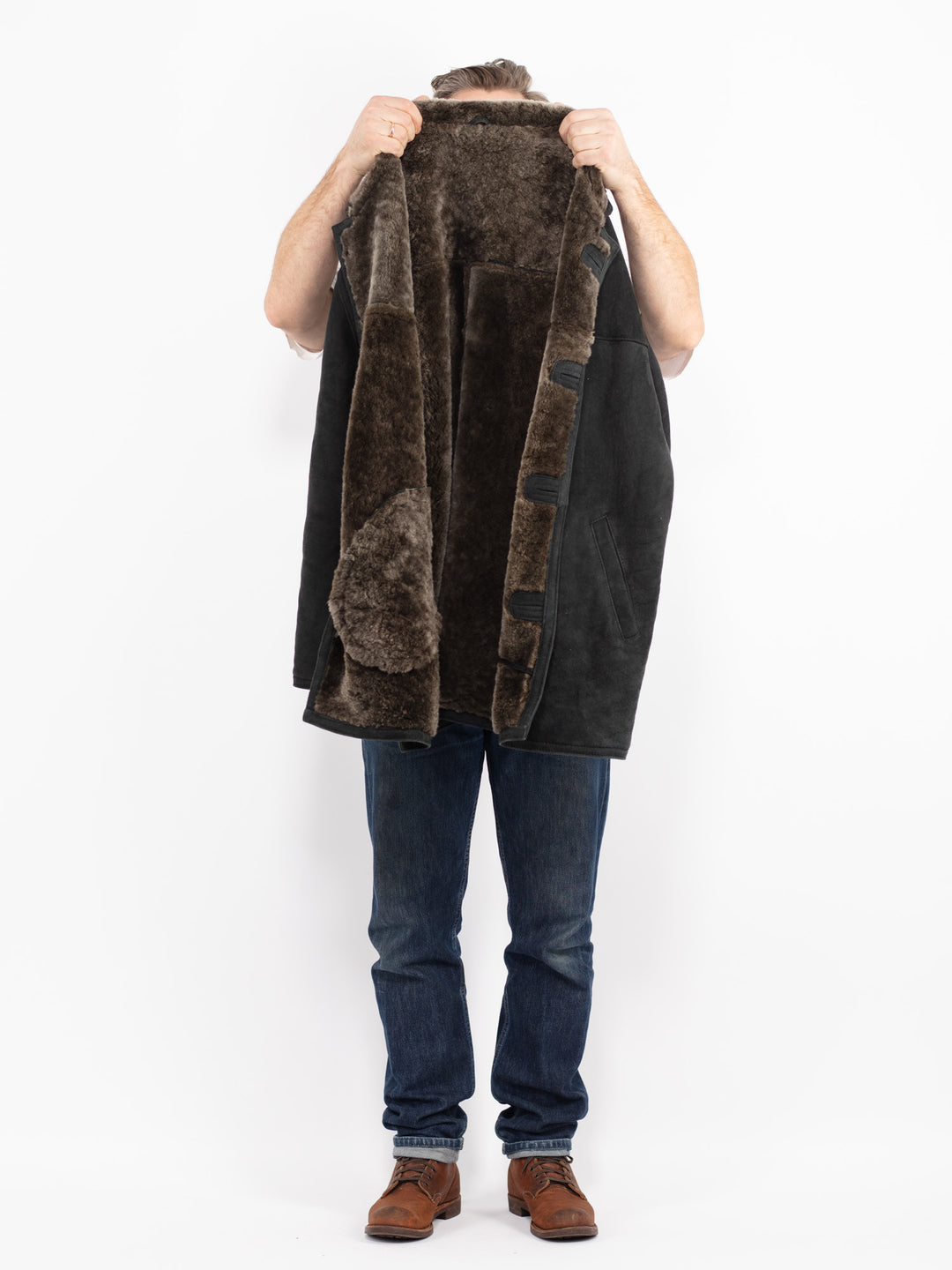 Vintage 90's Men Sheepskin Coat in BlackZ2679