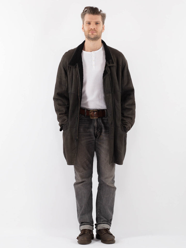 Vintage 90's Men Sheepskin Coat in GrayZ1131