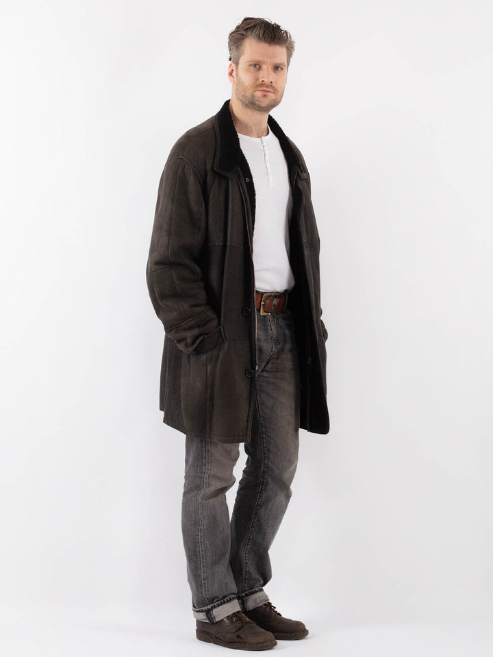 Vintage 90's Men Sheepskin Coat in GrayZ1131
