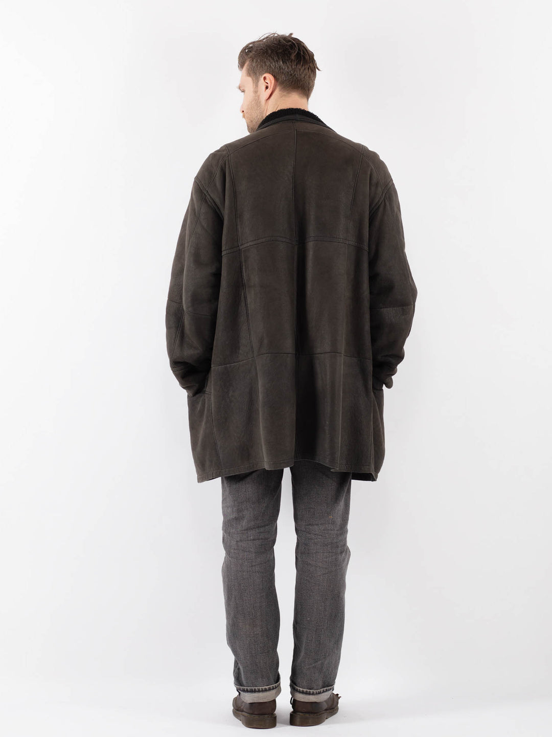 Vintage 90's Men Sheepskin Coat in GrayZ1131